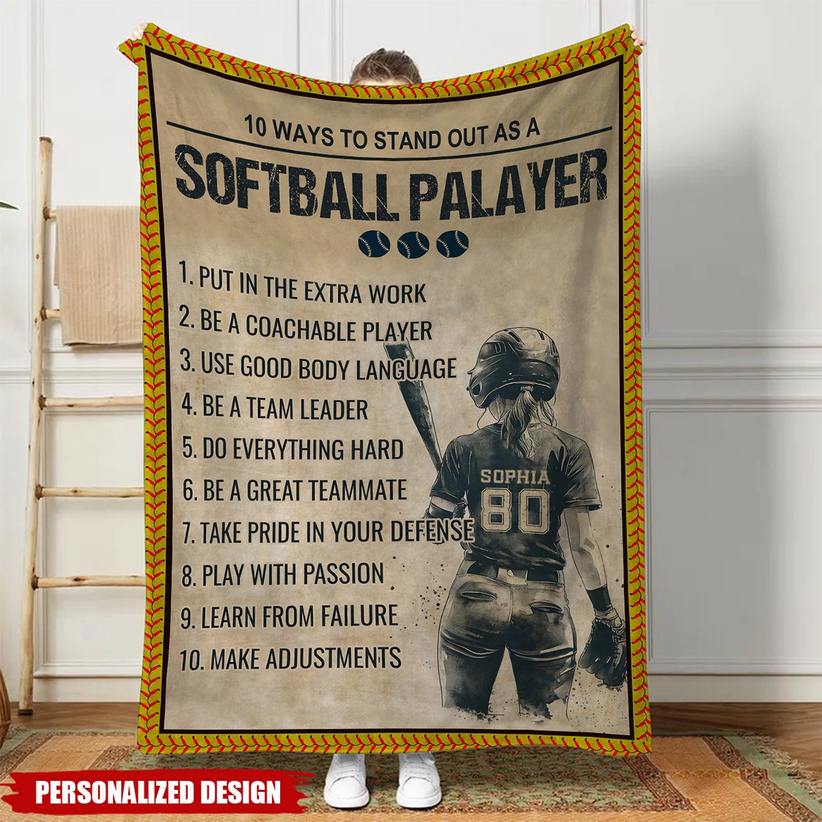 Play With Passion-Personalized Softball Girl Fleece Blanket-Blanket Gift For Softball Lovers