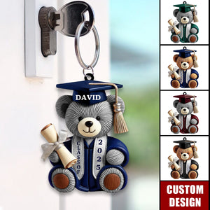 Graduation Bear - Personalized Acrylic Keychain, Graduation Gift