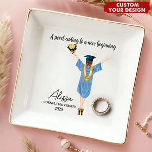 A Sweet Ending To A New Beginning - Personalized Jewelry Dish - Graduation Gift