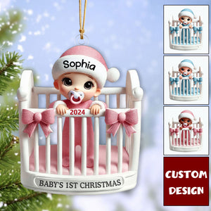 Personalized Baby Inside Crib 3D Effect Baby's First Christmas Ornament-2024 New Release