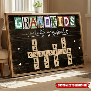 Personalized Grandkids Names Scrabble Gift For Grandparents Poster