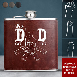 Best Dad Ever - Line Version - Personalized Leather Flask