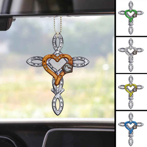 Rustic Horseshoe Cross Car Ornament