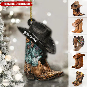 Personalized Boots And Hat Cowboy Cowgirl Christmas Ornament - 2024 New Release