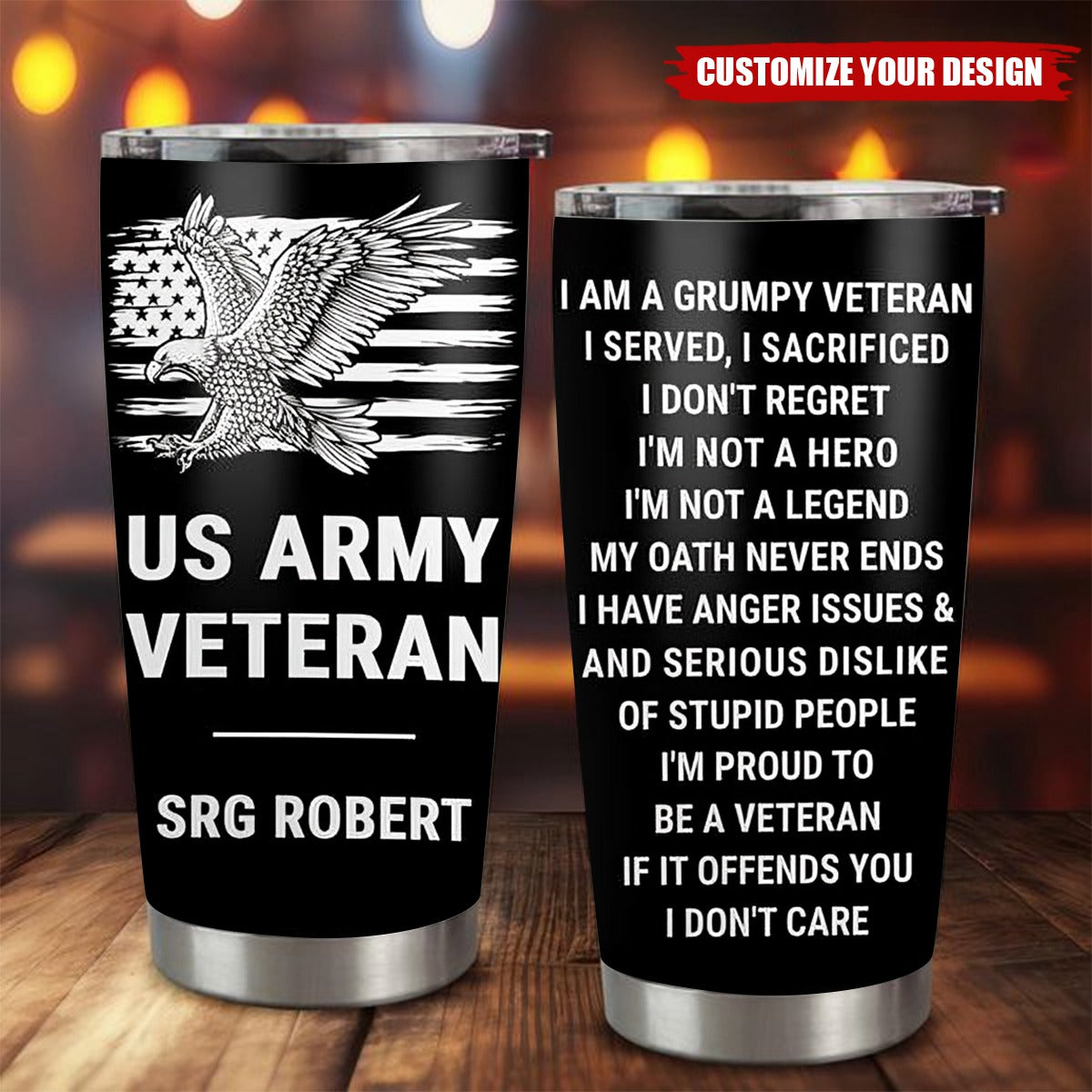 Personalized Tumbler for Veteran - I'm a Grumpy Veteran