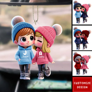 Cute Cartoon Couple Walking Personalized Car Ornament-Gift for Couple