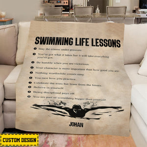 Personalized Swimming Boy Life Lessons Blanket,Gift For Swimming Lovers