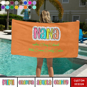 Gift For Grandma With Kids Name Personalized Beach Towel