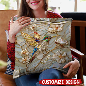 Stained Glass Hummingbird Personalized Pillow - Gift For Bird Lovers