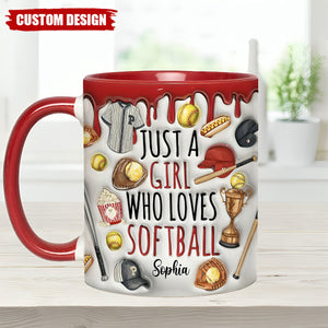 Just A Girl Who Loves Softball - Personalized Softball Accent Mug