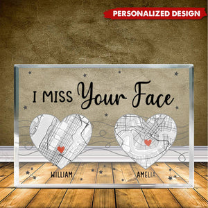 I Miss Your Face-Couple Personalized Map Plaque-Gift For Husband Wife,Anniversary