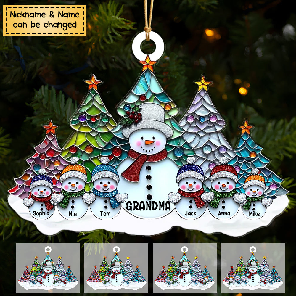 Sparkling Colorful Christmas Tree Snowman Nana Mom Kids Personalized Acrylic Ornament