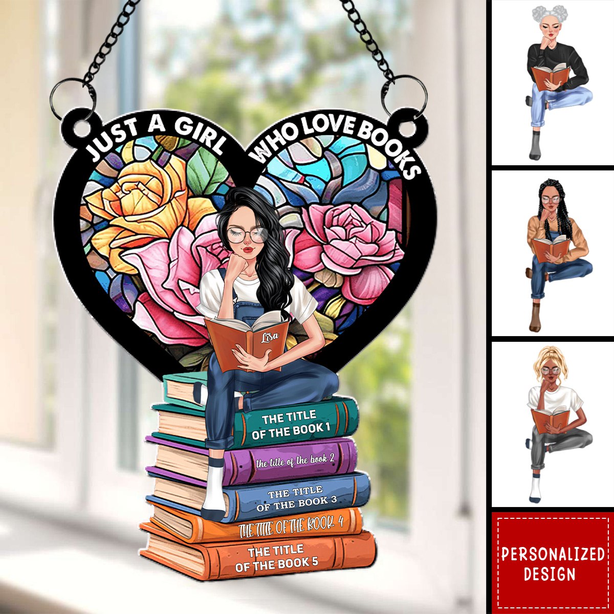 New Release - Girl Reading Book-Personalized Suncatcher Ornament-Gifts For Book Lover Girl