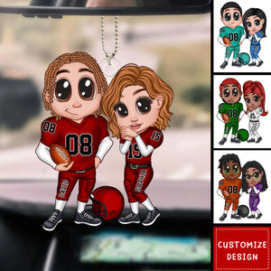 American Football Couple Y2K Style At Field Personalized Acrylic Car Ornament-Gift for Couples