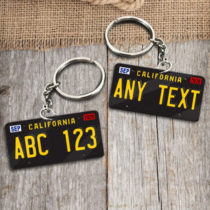 California License Plate Black Personalized Acrylic Keychain