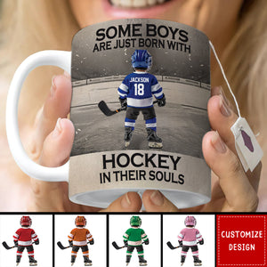 Some Boys Are Just Born With Hockey - Personalized Hockey Kid Mug - Gift For Hockey Lovers