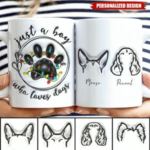 Christmas Paw Print Just A Girl Boy Who Loves Dogs-Personalized 3D Inflated Effect Printed Mug-Gift For Dog Lover