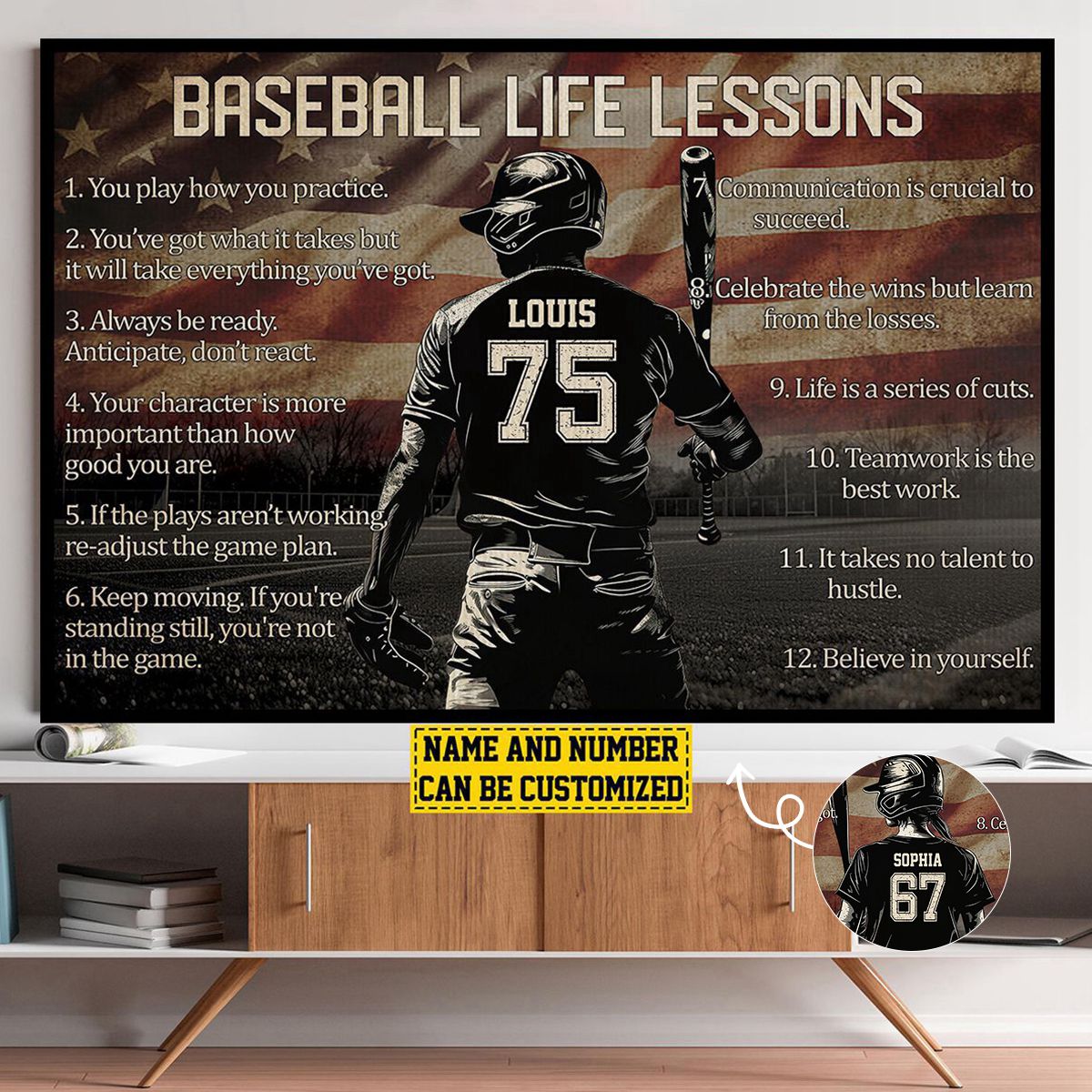 Personalized American Baseball Life Lesson Poster-Gift For Baseball Lovers