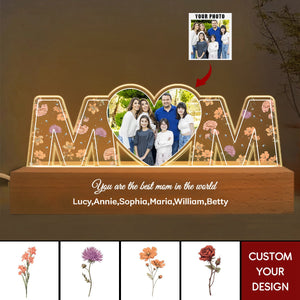 Mom Everything I Am Is Because Of You Birth Month Flower Photo Upload Personalized Led Night Light, Mother's Day Gift