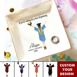 A Sweet Ending To A New Beginning - Personalized Jewelry Dish - Graduation Gift