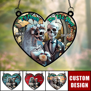 Til Death Do Us Part - Personalized Skull Couple Window Hanging Suncatcher