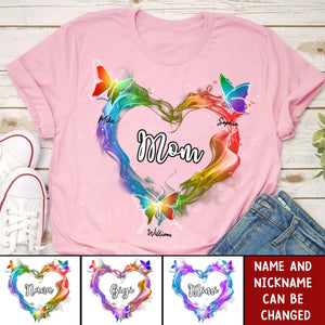 Grandma Mom Colorful Smoke Heart Butterflies Personalized Shirt