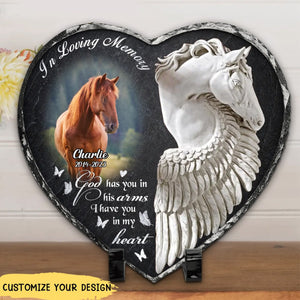 Personalized In Loving Memory Horse Photo Heart Lithograph - Upload Photo - Memorial Gift Idea For Horse Lover - Our Hoofbeats Were Many, But Our Hearts Beat As One