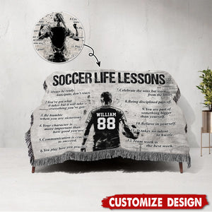 Personalized  Soccer Life Lesson Tapestry Woven Blanket - Gift For Soccer Lovers