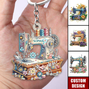 Shiny Sewing Machine Personalized Acrylic Keychain, Gifts For Sewing Lover