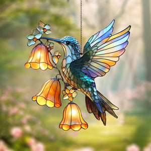 Hummingbird and Flower Suncatcher Ornament, Gift For Bird Lovers