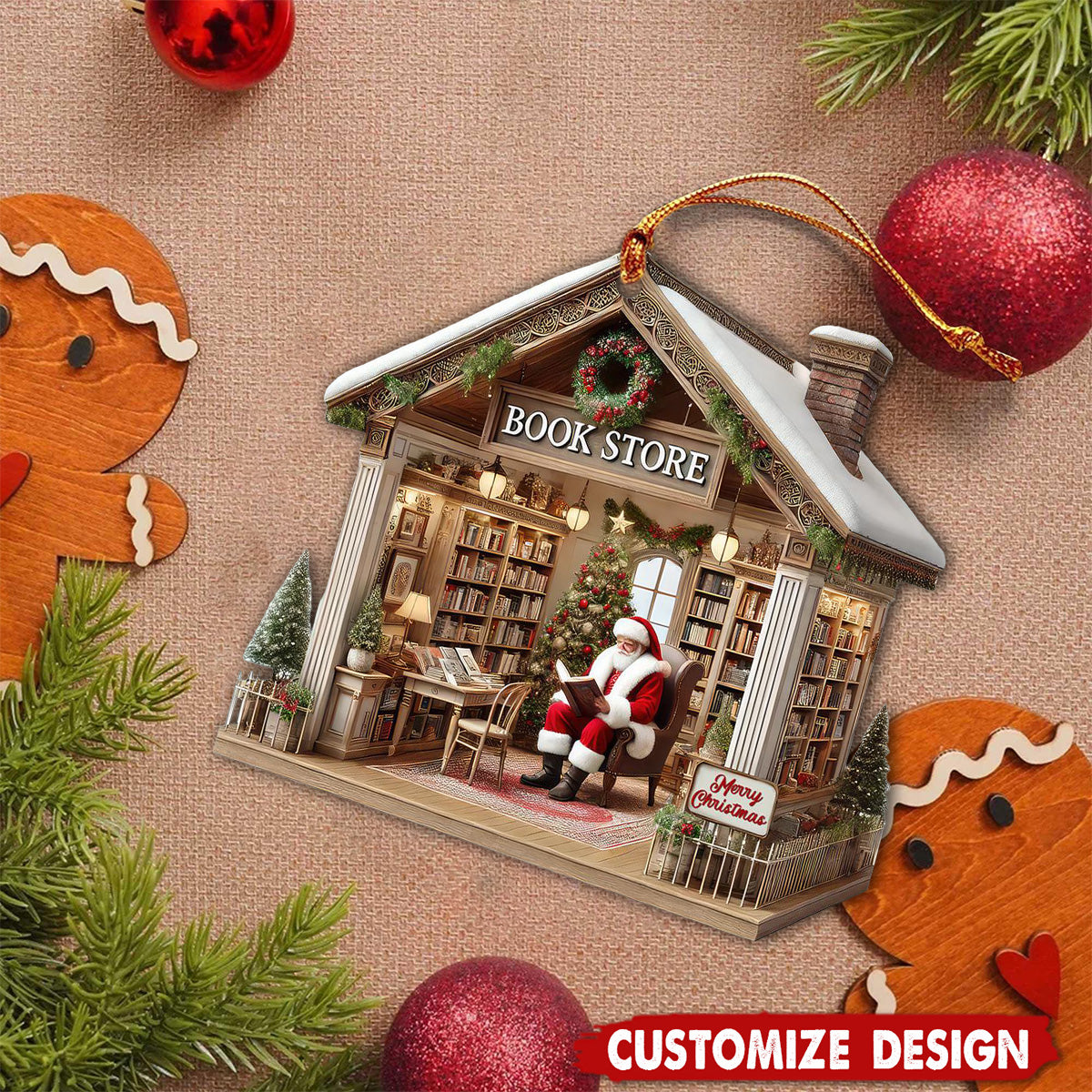 Personalized Santa in Book Shop Christmas Ornament Gift For Book Lovers-2024 New Release