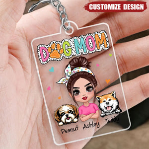 Exclusive Dog Mom Summer Vibes: Personalized Sassy Peeking Dogs Acrylic Keychain