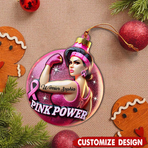 Personalized Pink Power Strong Beat Cancer Christmas Ornament Gift For Cancer Patients-2024 New Release