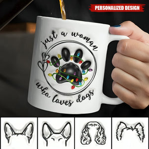 Christmas Paw Print Just A Girl Boy Who Loves Dogs-Personalized 3D Inflated Effect Printed Mug-Gift For Dog Lover