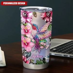 Sparkling Floral Hummingbird-Personalized Tumbler-Gift For Family,Friends