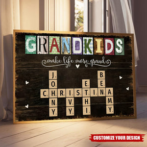 Personalized Grandkids Names Scrabble Gift For Grandparents Poster