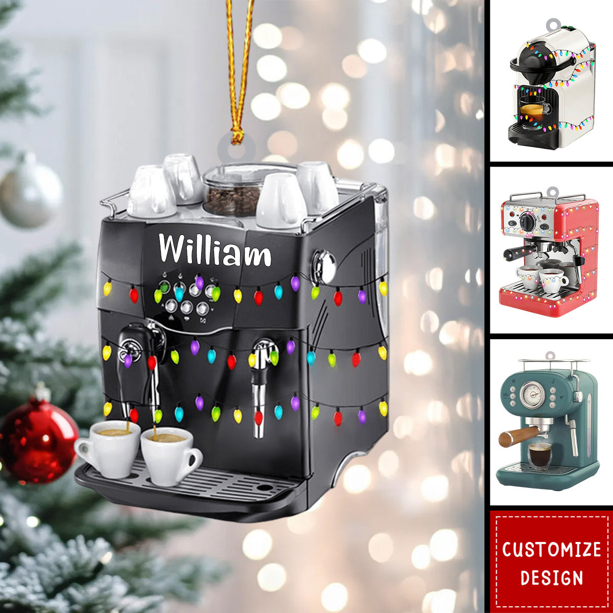 Personalized Coffee Machine Christmas Ornament Gift For Coffee Lovers - 2024 New Release