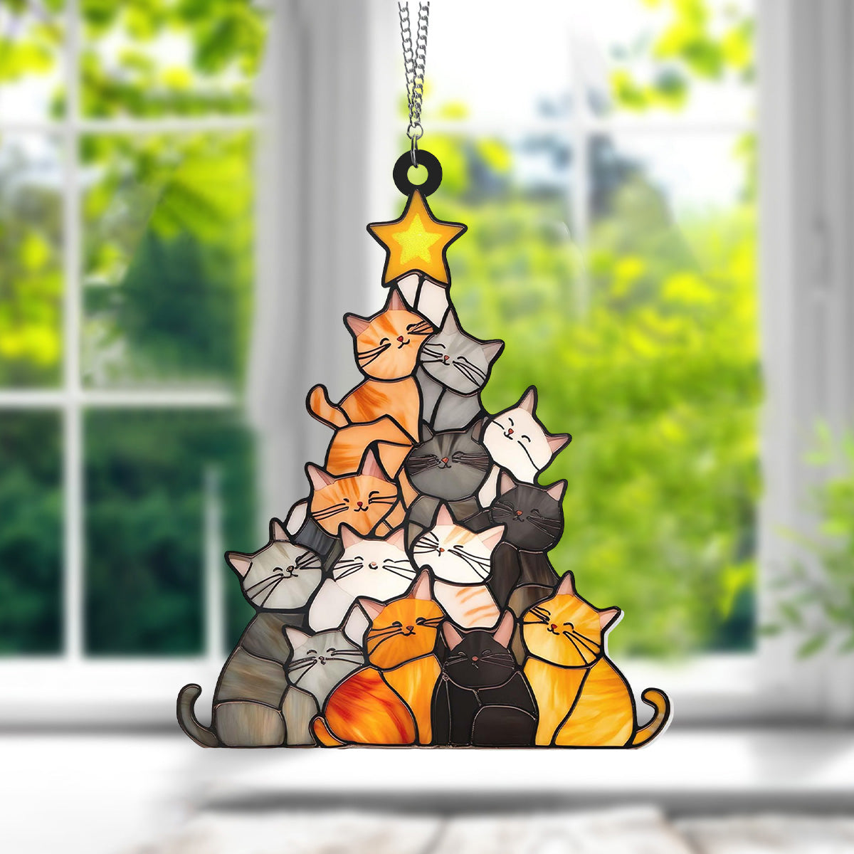 Cat Christmas Window Hanging Suncatcher Gift For Cat Lovers