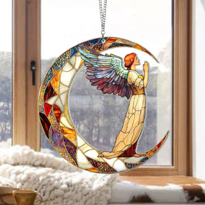 Whimsical Angel With Crescent Moon-Window Hanging Suncatcher Ornament