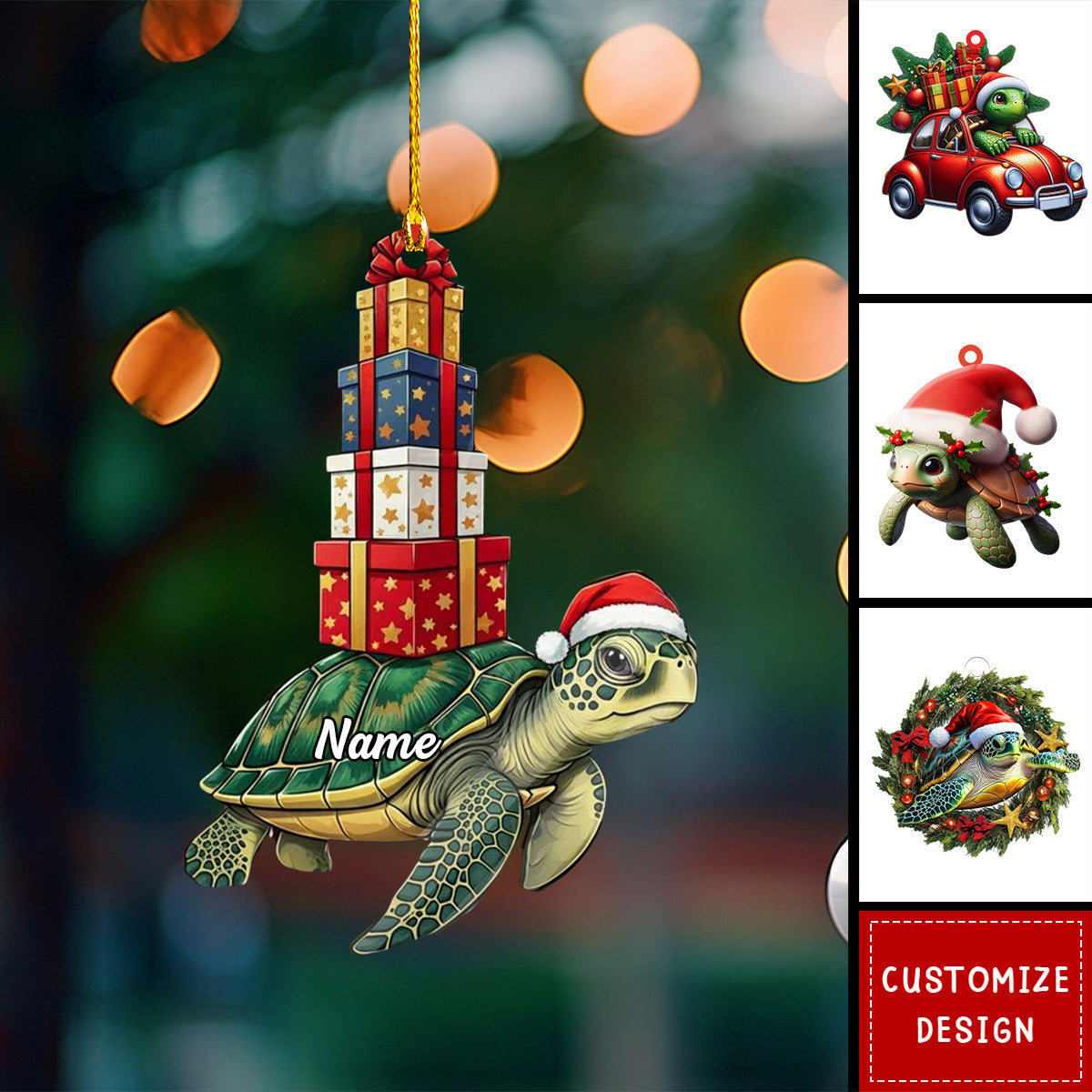 Personalized Christmas Turtle Ornament-Gift for Turtle Lover-2024 New Release