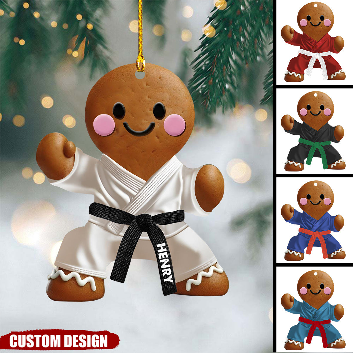 Personalized Ginger Black Belt Ornament - Gift For Jiu-Jitsu,Karate Lovers