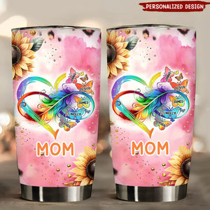 Sunflower With Pink Background Color Heart Infinity Sign Butterfly Personalized Tumbler