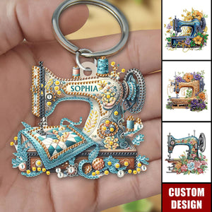 Shiny Sewing Machine Personalized Acrylic Keychain, Gifts For Sewing Lover