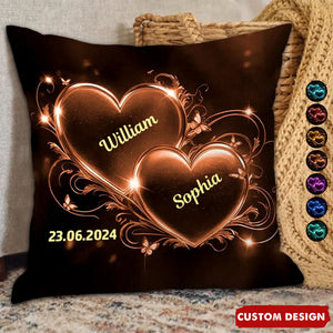 Double Heart Personalized Couple Pillow - Anniversary Gift for Wife Husband