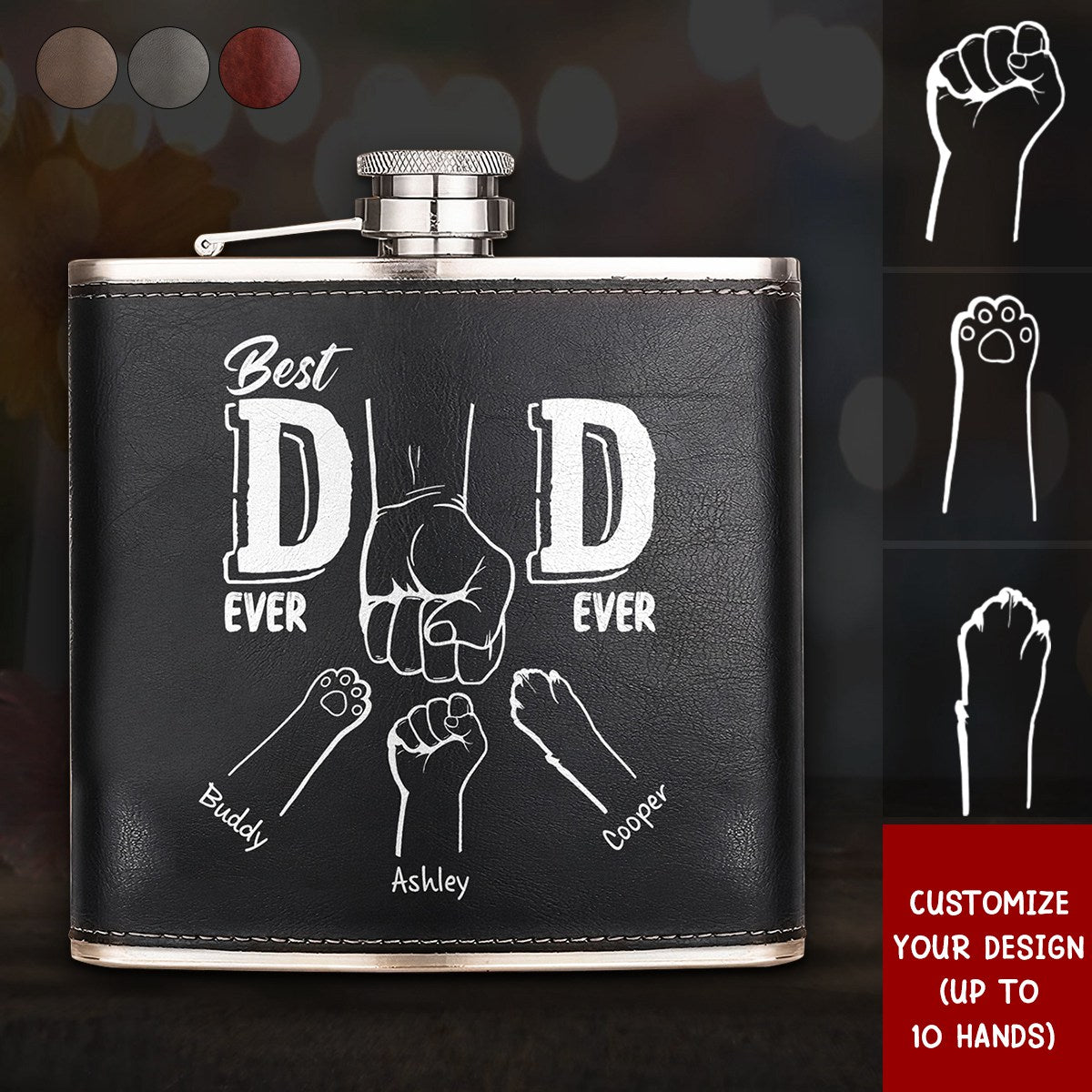 Best Dad Ever - Line Version - Personalized Leather Flask