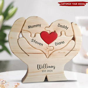 Personalized Engraved Heart Family Puzzle - Gift For Mother, Father, Family