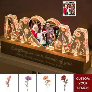 Mom Everything I Am Is Because Of You Birth Month Flower Photo Upload Personalized Led Night Light, Mother's Day Gift