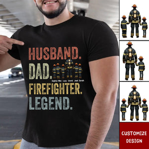 Personalized Husband Dad Fierefighter Legend Firefighter & Chirldren T-shirt