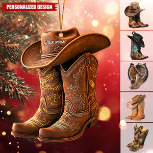 Personalized Boots And Hat Cowboy Cowgirl Christmas Ornament - 2024 New Release