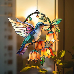 Hummingbird and Flower Suncatcher Ornament, Gift For Bird Lovers